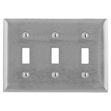 Hubbell Wiring Device-Kellems Wallplates and Boxes, Metallic Plates, 3- Gang, 3) Toggle Openings, 430 Stainless Steel SS3L